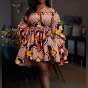 Peach Ankara Off Shoulder Dress